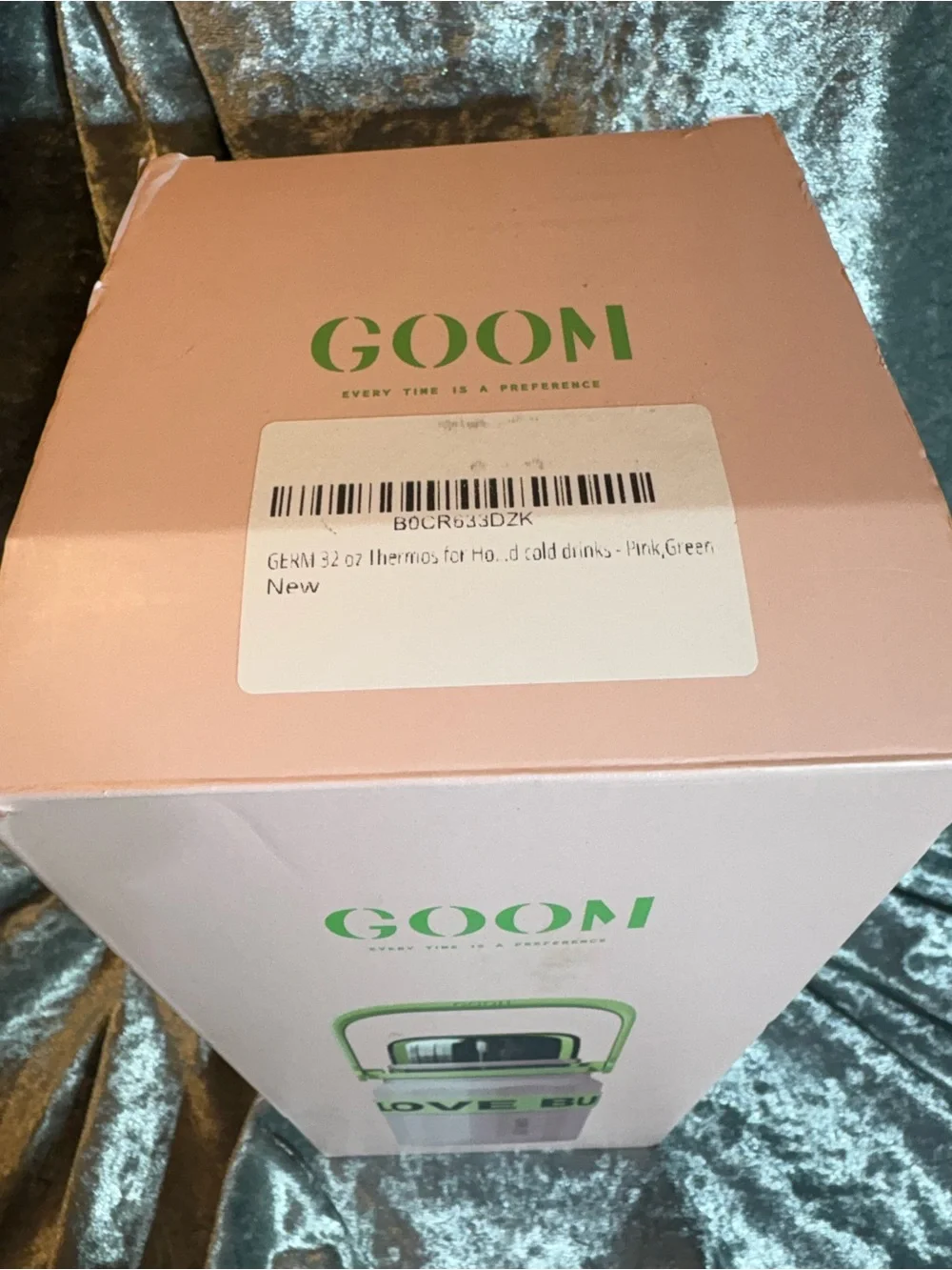 GOOM GERM 32oz Thermos Water Bottle Pink Green Love Bug BPA free Stainless Steel